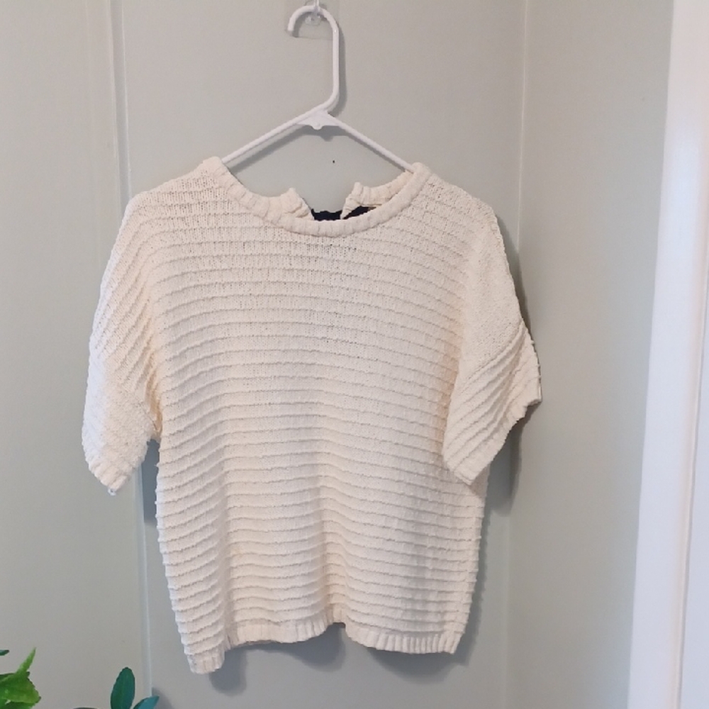Madewell Sz M, Ivory Knit Sweater, Ties In The Back, 100% Cotton.
